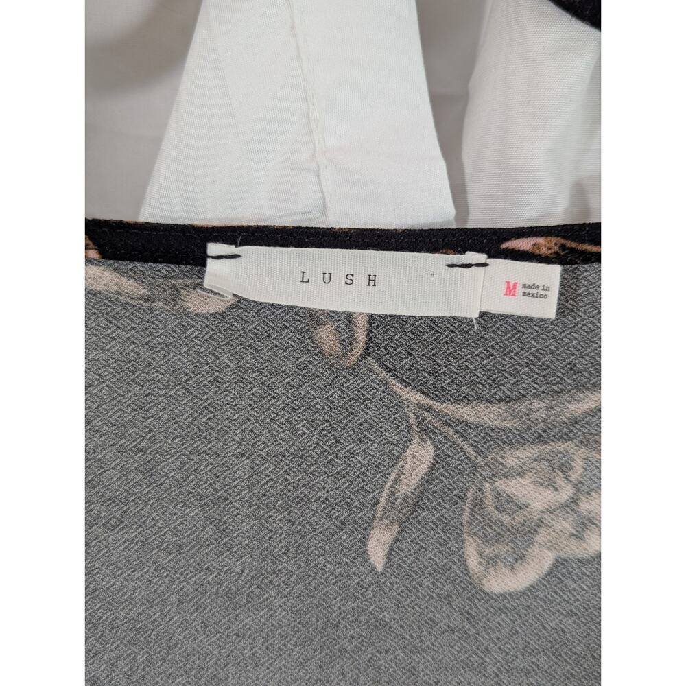 Lush Size M Naomi Squareneck Black w/Tan Floral Long Sleeves Cropped Knit Top - Picture 3 of 10